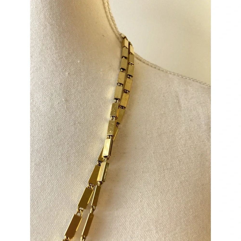 Vintage Monet Necklace Gold Tone Heavy Rectangular Link Wrap Glam Runway Couture